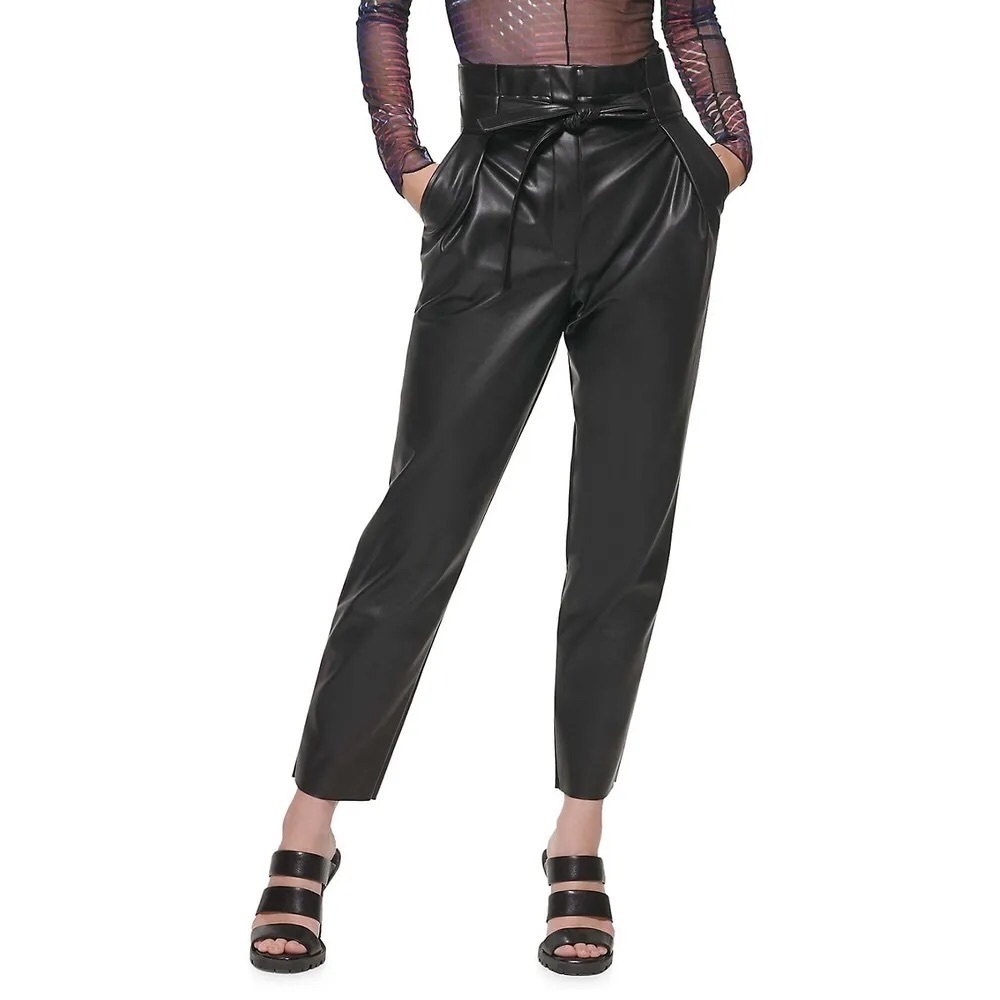 Vegan leather paperbag pants
